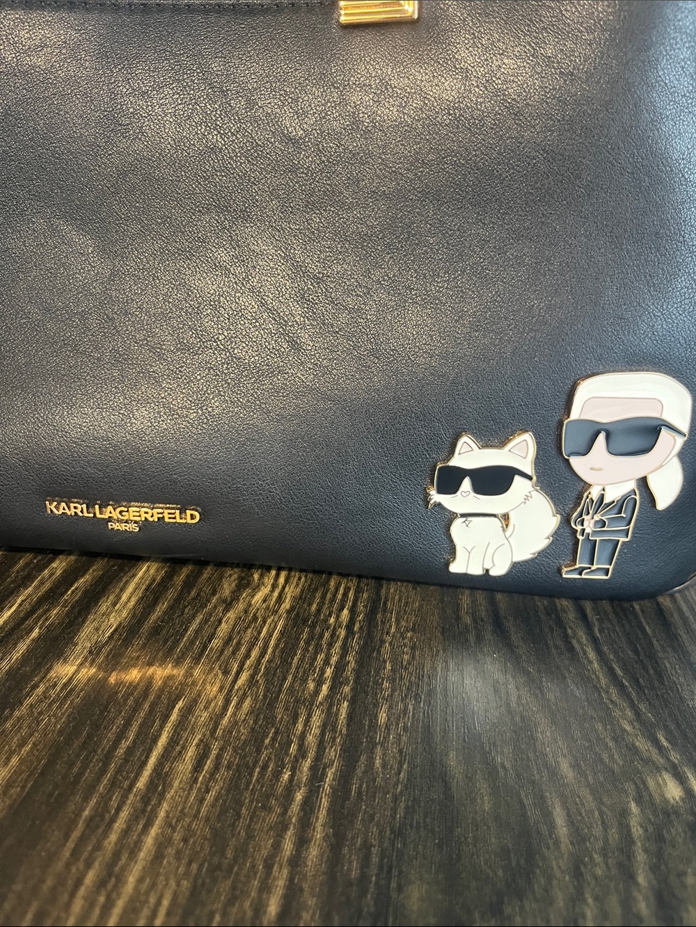 Karl Lagerfeld Black Satchel with Character Pin - Picture 3 of 6